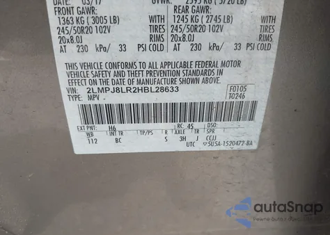 2017 Lincoln Mkx Reserve from USA, damaged, VIN 2LMPJ8LR2HBL28633